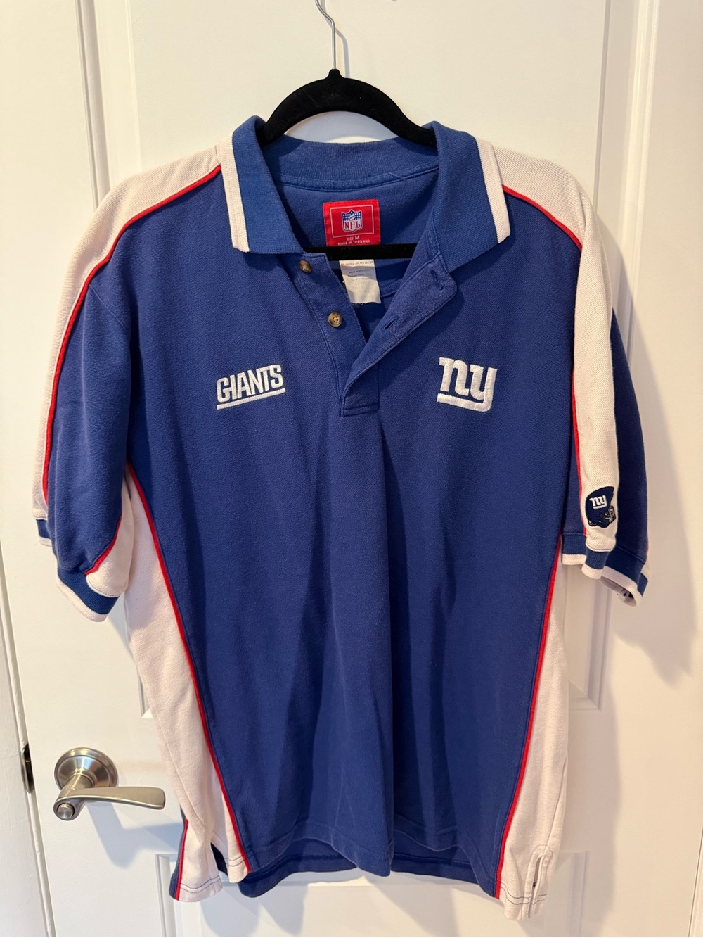 Vintage New York Giants Blue Polo Shirt with White & Red Accents